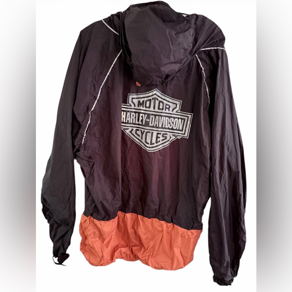 Vintage Harley-Davidson Windbreaker Rain Jacket Men's 2XL Black Orange Hooded
